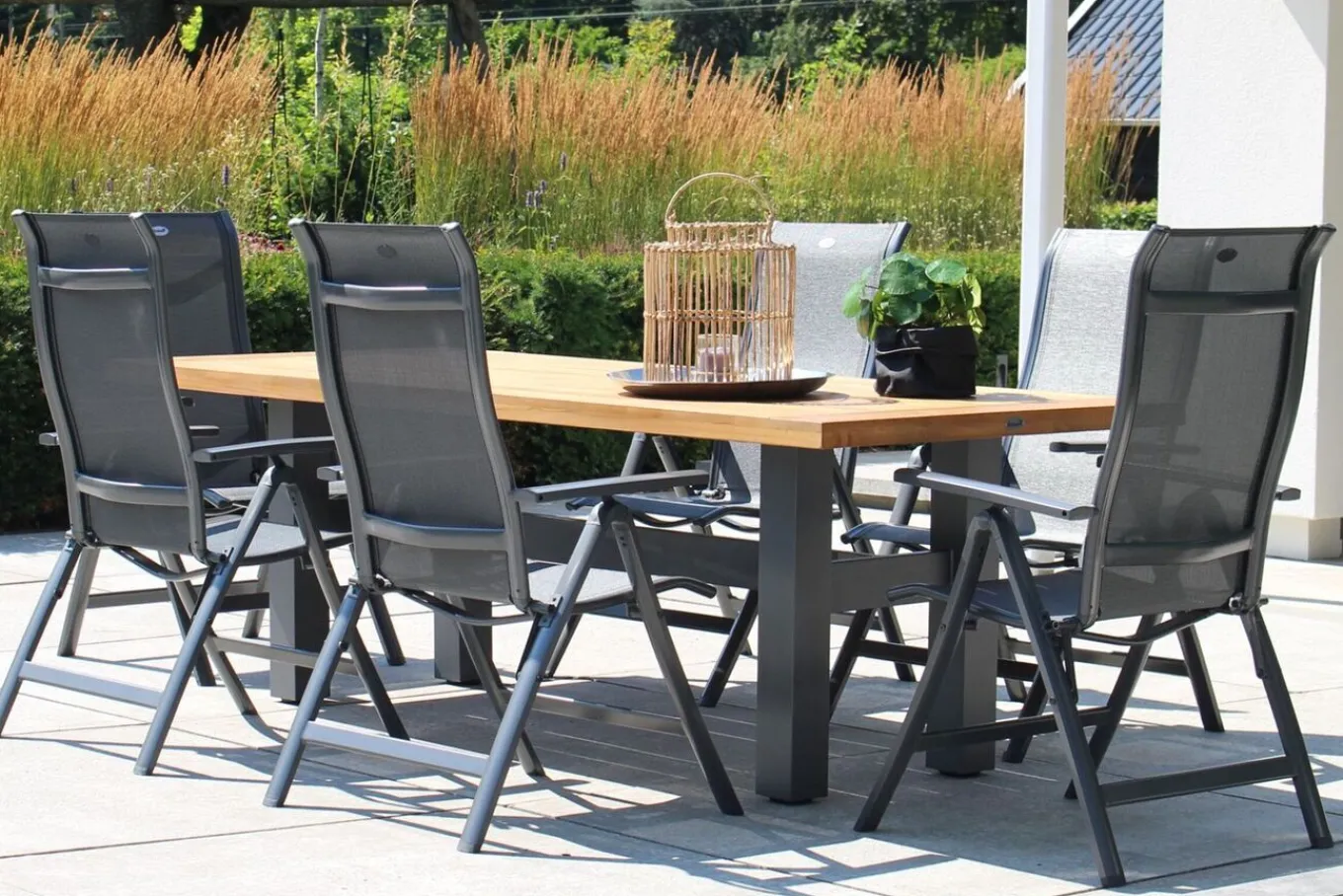 Best Sondermodell Yasmani/Alice Comfort Garten-Essgruppe, xerix, Alu/Teakholz, 240x100cm, 6 Klappstühle Garten-Essgruppen
