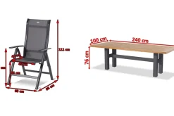 Best Sondermodell Yasmani/Alice Comfort Garten-Essgruppe, xerix, Alu/Teakholz, 240x100cm, 6 Klappstühle Garten-Essgruppen