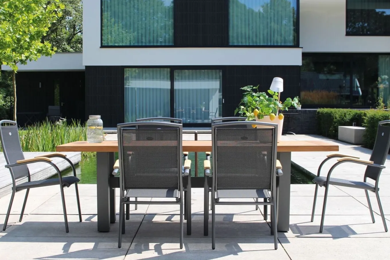 Outlet Sondermodell Yasmani/Raffaelo Garten-Essgruppe, xerix, Alu/Teakholz, 240x100cm, 6 Stapelsessel Garten-Essgruppen|Aluminium-Gartenmöbel