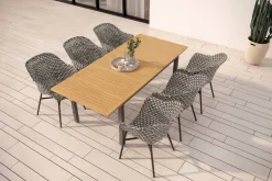 Best South Wales Garten-Essgruppe, xerix/natur/schwarz/weiß, Alu/Teak/Kunststoff, Ausziehtisch 150/210 x 90 cm, inkl. 6 Sessel Aluminium-Gartenmöbel