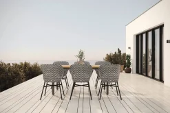 Best South Wales Garten-Essgruppe, xerix/natur/schwarz/weiß, Alu/Teak/Kunststoff, Ausziehtisch 150/210 x 90 cm, inkl. 6 Sessel Aluminium-Gartenmöbel