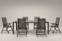 Tanger/Alice Comfort Garten-Essgruppe, xerix/grey wood, Aluminium/Keramik, 228x105cm, 6 Klappstühle Garten-Essgruppen|Aluminium-Gartenmöbel