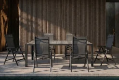 Tanger/Alice Comfort Garten-Essgruppe, xerix/grey wood, Aluminium/Keramik, 228x105cm, 6 Klappstühle Garten-Essgruppen|Aluminium-Gartenmöbel