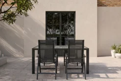 Online Tanger/Alice Comfort Garten-Essgruppe, xerix/grey wood, Aluminium/Keramik, 168x105cm, 4 Klappstühle Garten-Essgruppen|Aluminium-Gartenmöbel