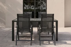 Online Tanger/Alice Comfort Garten-Essgruppe, xerix/grey wood, Aluminium/Keramik, 168x105cm, 4 Klappstühle Garten-Essgruppen|Aluminium-Gartenmöbel