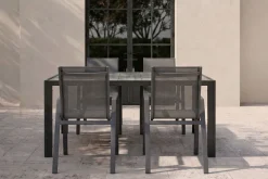 Tanger/Aruba Garten-Essgruppe, xerix/grey wood, Aluminium/Keramik, 168x105cm, 4 Stapelsessel Garten-Essgruppen|Aluminium-Gartenmöbel