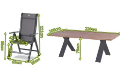 Clearance Xanadu / Alice Comfort Garten-Essgruppe, xerix/anthrazit, Alu/Teakholz, 6 Klappstühle, 220x100cm Garten-Essgruppen