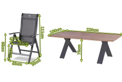 Discount Xanadu / Alice Comfort Garten-Essgruppe, xerix/anthrazit, Alu/Teakholz, 8 Klappstühle, 220x100cm Garten-Essgruppen