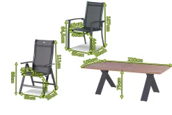 Online Xanadu / Alice Comfort Garten-Essgruppe, xerix/anthrazit, Alu/Teakholz, 6 Stapelsessel, 2 Klappstühle, 220x100cm Garten-Essgruppen|Aluminium-Gartenmöbel