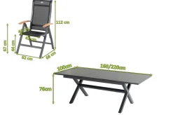 Best Xanadu / Alice Garten-Essgruppe, xerix/natur, Alu/Teak/Glaskeramik, 4x4 Textilen, 6 Klappstühle, 160/220x100cm, Teak Armlehnen Garten-Essgruppen|Aluminium-Gartenmöbel