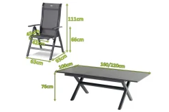 Discount Xanadu / Alice Garten-Essgruppe, xerix, Alu/Textilene/Glaskeramik, 6 Klappstühle, 160/220x100cm Garten-Essgruppen|Aluminium-Gartenmöbel