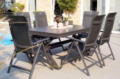 Discount Xanadu / Alice Garten-Essgruppe, xerix, Alu/Textilene/Glaskeramik, 6 Klappstühle, 160/220x100cm Garten-Essgruppen|Aluminium-Gartenmöbel
