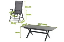 Outlet Xanadu / Alice Garten-Essgruppe, xerix, Alu/Textilene/Glaskeramik, 4 Klappstühle, 160/220x100cm Garten-Essgruppen|Aluminium-Gartenmöbel