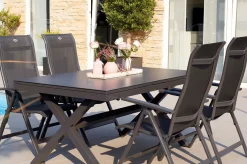 Outlet Xanadu / Alice Garten-Essgruppe, xerix, Alu/Textilene/Glaskeramik, 4 Klappstühle, 160/220x100cm Garten-Essgruppen|Aluminium-Gartenmöbel