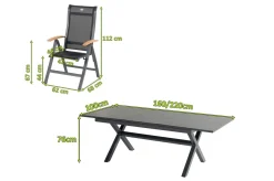 Online Xanadu / Alice Garten-Essgruppe, xerix/natur, Alu/Teak/Glaskeramik, 4x4 Textilen, 4 Klappstühle, 160/220x90cm, Teak Armlehnen Garten-Essgruppen|Aluminium-Gartenmöbel