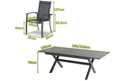 Xanadu / Alice Garten-Essgruppe, xerix, Alu/Textilene/Glaskeramik, 4 Stapelsessel, 160/220x100cm Garten-Essgruppen|Aluminium-Gartenmöbel