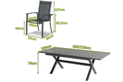 Xanadu / Alice Garten-Essgruppe, xerix, Alu/Textilene/Glaskeramik, 4 Stapelsessel, 160/220x100cm Garten-Essgruppen|Aluminium-Gartenmöbel