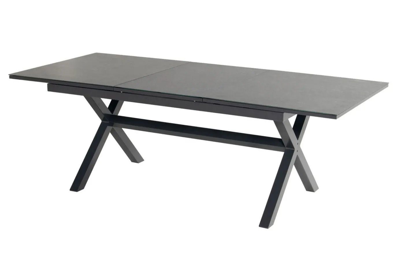 Clearance Xanadu / Alice Garten-Essgruppe, xerix, Alu/Textilene/Glaskeramik, 6 Stapelsessel, 2 Klappstühle, 160/220x100cm Garten-Essgruppen|Aluminium-Gartenmöbel