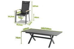 New Xanadu / Alice Garten-Essgruppe, xerix/natur, Alu/Teak/Glaskeramik, 4x4 Textilen, 4 Dining Sessel, 160/220x100cm, Teak Armlehnen Garten-Essgruppen|Aluminium-Gartenmöbel