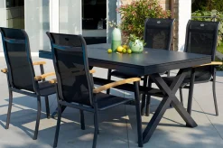 New Xanadu / Alice Garten-Essgruppe, xerix/natur, Alu/Teak/Glaskeramik, 4x4 Textilen, 4 Dining Sessel, 160/220x100cm, Teak Armlehnen Garten-Essgruppen|Aluminium-Gartenmöbel
