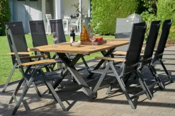 Hot Xanadu / Aruba Garten-Essgruppe, xerix/anthrazit, Alu/Teakholz, 8 Klappstühle, Teakarmlehnen, 220x100cm Garten-Essgruppen|Aluminium-Gartenmöbel