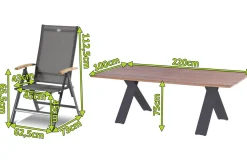Best Xanadu / Aruba Garten-Essgruppe, xerix/anthrazit, Alu/Teakholz, 6 Klappstühle, Teakarmlehnen, 220x100cm Garten-Essgruppen|Aluminium-Gartenmöbel