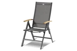 New Xanadu / Aruba Garten-Essgruppe, xerix/natur, Alu/Teak/Glaskeramik, 4 Klappstühle, 160/220x100cm, Teak Armlehnen Garten-Essgruppen|Aluminium-Gartenmöbel