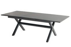 New Xanadu / Aruba Garten-Essgruppe, xerix/natur, Alu/Teak/Glaskeramik, 4 Klappstühle, 160/220x100cm, Teak Armlehnen Garten-Essgruppen|Aluminium-Gartenmöbel