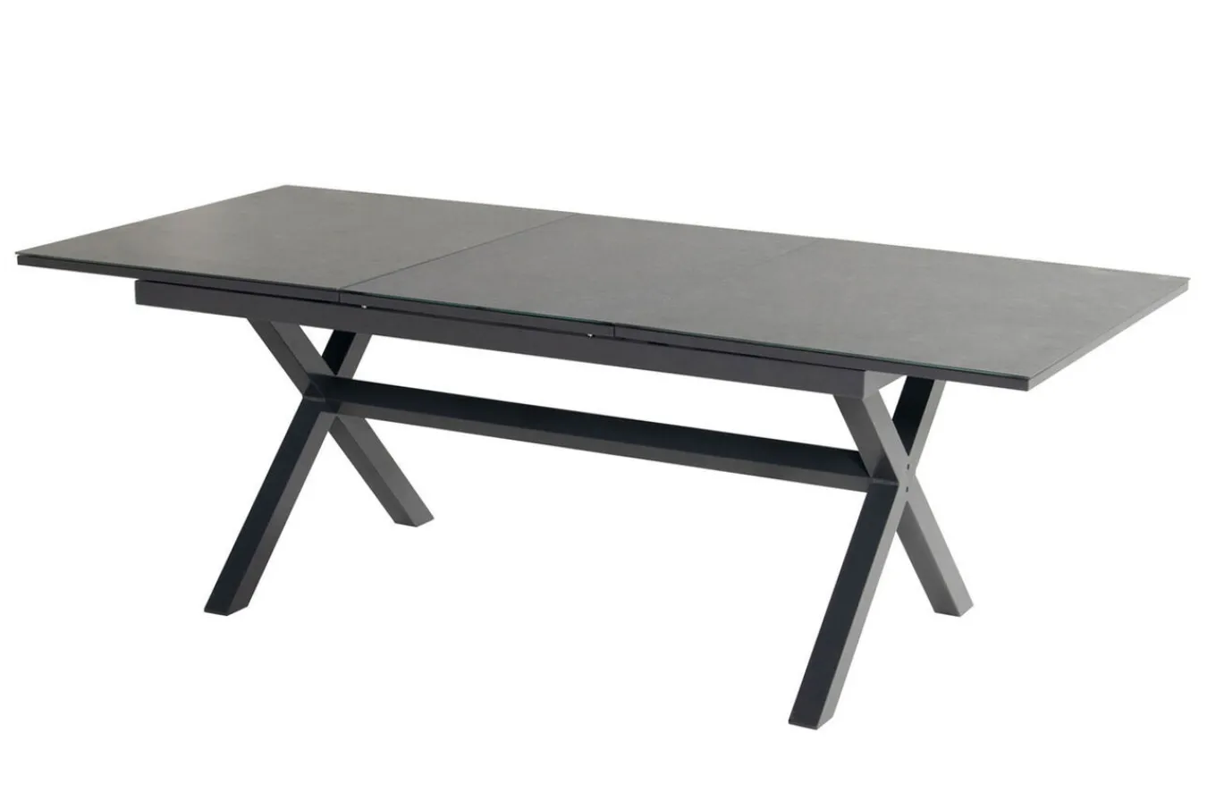 New Xanadu / Aruba Garten-Essgruppe, xerix/natur, Alu/Teak/Glaskeramik, 4 Klappstühle, 160/220x100cm, Teak Armlehnen Garten-Essgruppen|Aluminium-Gartenmöbel
