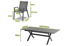 Outlet Xanadu / Aruba Garten-Essgruppe, xerix, Alu/Textilene/Glaskeramik, 8 Stapelsessel, 160/220x100cm Garten-Essgruppen|Aluminium-Gartenmöbel
