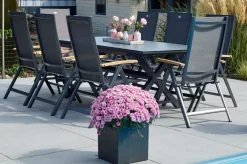 Sale Xanadu / Aruba Garten-Essgruppe, xerix/natur, Alu/Teak/Glaskeramik, 8 Klappstühle, 160/220x100cm, Teak Armlehnen Garten-Essgruppen|Aluminium-Gartenmöbel