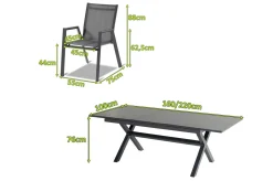 Online Xanadu / Aruba Garten-Essgruppe, xerix, Alu/Textilene/Glaskeramik, 6 Stapelsessel, 160/220x100cm Garten-Essgruppen|Aluminium-Gartenmöbel