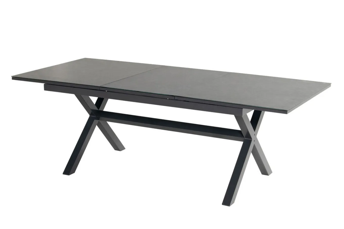 Clearance Xanadu / Aruba Garten-Essgruppe, xerix/natur, Alu/Teak/Glaskeramik, 2 Dining Sessel, 6 Klappstühle, 160/220x100cm, Teak Armlehnen Garten-Essgruppen|Aluminium-Gartenmöbel