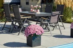 Best Xanadu / Aruba Garten-Essgruppe, xerix/natur, Alu/Teak/Glaskeramik, 2 Dining Sessel, 4 Klappstühle, 160/220x100cm, Teak Armlehnen Garten-Essgruppen|Aluminium-Gartenmöbel
