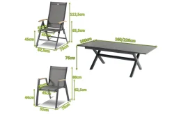 Best Xanadu / Aruba Garten-Essgruppe, xerix/natur, Alu/Teak/Glaskeramik, 2 Dining Sessel, 4 Klappstühle, 160/220x100cm, Teak Armlehnen Garten-Essgruppen|Aluminium-Gartenmöbel