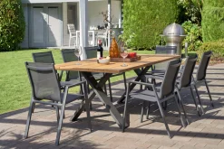Online Xanadu / Aruba Garten-Essgruppe, xerix/anthrazit, Alu/Teakholz, 8 Stapelsessel, 220x100cm Garten-Essgruppen