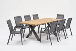 Online Xanadu / Aruba Garten-Essgruppe, xerix/anthrazit, Alu/Teakholz, 8 Stapelsessel, 220x100cm Garten-Essgruppen