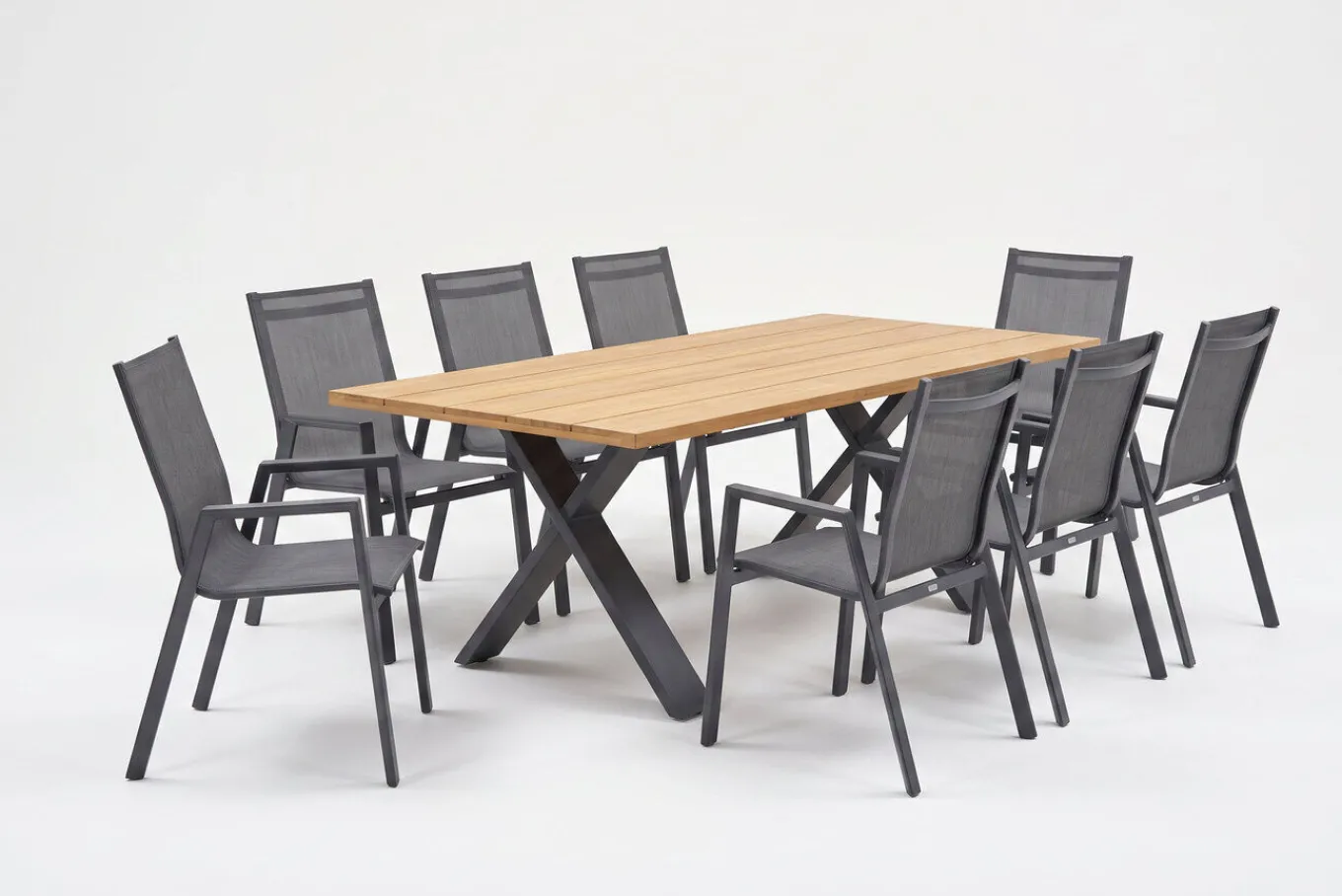 Online Xanadu / Aruba Garten-Essgruppe, xerix/anthrazit, Alu/Teakholz, 8 Stapelsessel, 220x100cm Garten-Essgruppen