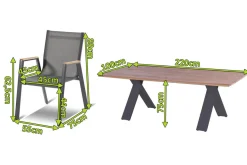 Best Xanadu / Aruba Set, xerix/anthrazit, Alu/Teakholz, 8 Stapelsessel, Teakarmlehnen, 220x100cm Garten-Essgruppen