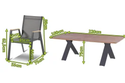 Best Xanadu / Aruba Set, xerix/anthrazit, Alu/Teakholz, 8 Stapelsessel, Teakarmlehnen, 220x100cm Garten-Essgruppen