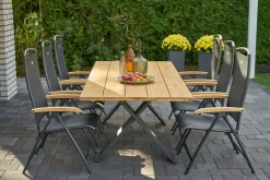 Discount Xanadu Esstisch, xerix, Alu / Teakholz, 220 x 100 cm, X-Gestell Gartentische