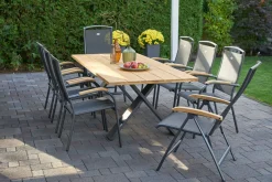 Discount Xanadu Esstisch, xerix, Alu / Teakholz, 220 x 100 cm, X-Gestell Gartentische