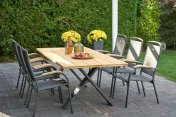 Discount Xanadu Esstisch, xerix, Alu / Teakholz, 220 x 100 cm, X-Gestell Gartentische