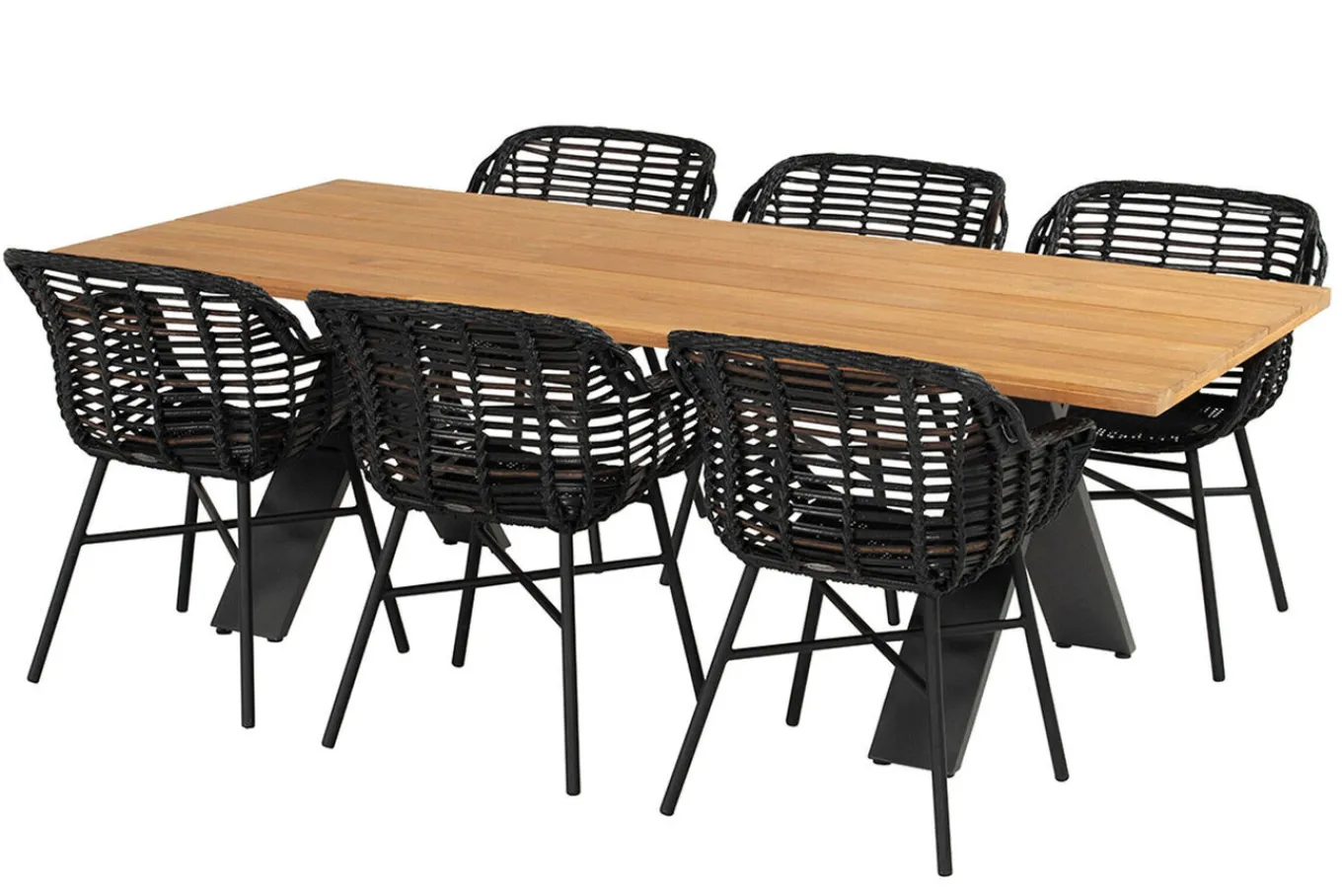 Discount Xanadu Esstisch, xerix, Alu / Teakholz, 220 x 100 cm, X-Gestell Gartentische
