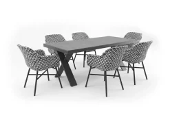 New Xanadu Garten-Essgruppe, schwarz/weiß/grau, Aluminium/Kunststoff/Glaskeramik, 220/280 x 100 cm Tisch, ausziehbar, robust, korrosionsbeständig, UV-beständig, mit Fußkappen, pulverbeschichtet Aluminium-Gartenmöbel