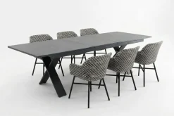 New Xanadu Garten-Essgruppe, schwarz/weiß/grau, Aluminium/Kunststoff/Glaskeramik, 220/280 x 100 cm Tisch, ausziehbar, robust, korrosionsbeständig, UV-beständig, mit Fußkappen, pulverbeschichtet Aluminium-Gartenmöbel
