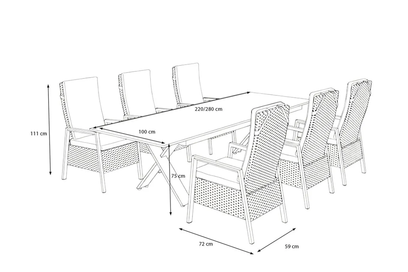 Outlet Xanadu Garten-Essgruppe, anthrazit/grau, Alu/Polyrattan, Tischplatte ausziehbar 220/280 x 100 cm, pulverbeschichtet, inkl. 6 Sessel Garten-Essgruppen