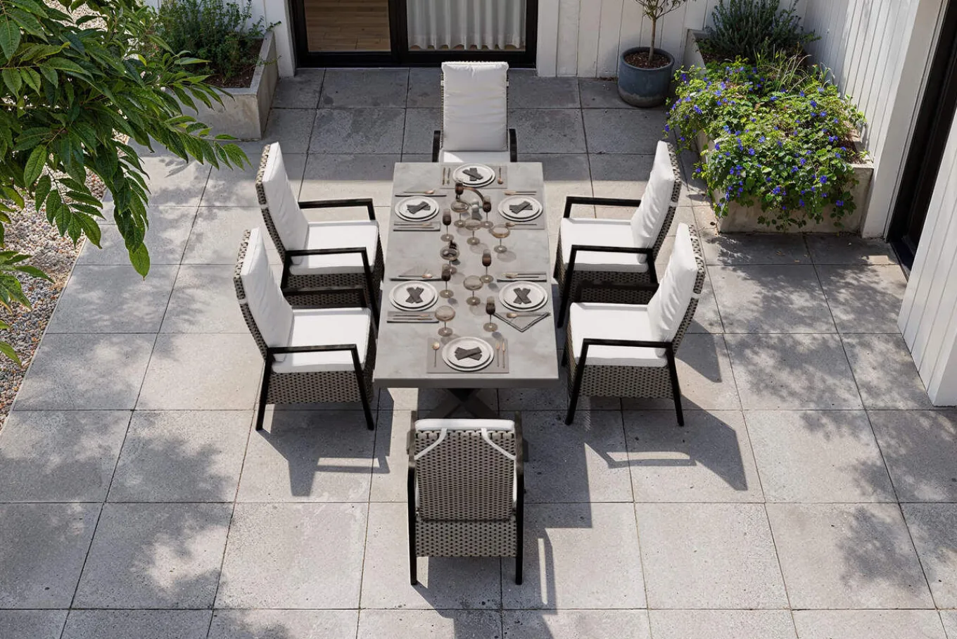 Outlet Xanadu Garten-Essgruppe, anthrazit/grau, Alu/Polyrattan, Tischplatte ausziehbar 220/280 x 100 cm, pulverbeschichtet, inkl. 6 Sessel Garten-Essgruppen