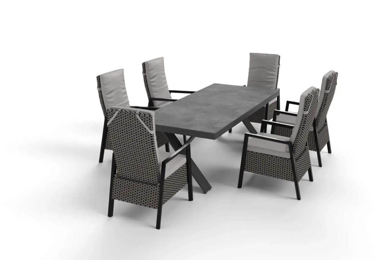 Outlet Xanadu Garten-Essgruppe, anthrazit/grau, Alu/Polyrattan, Tischplatte ausziehbar 220/280 x 100 cm, pulverbeschichtet, inkl. 6 Sessel Garten-Essgruppen