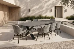 Best Xanadu Garten-Essgruppe, schwarz/grau/weiß, Aluminium/Glas-Keramik/Kunststoff, Ausziehtisch 220/280 x 100 cm, inkl. 8 Sessel Garten-Essgruppen|Aluminium-Gartenmöbel